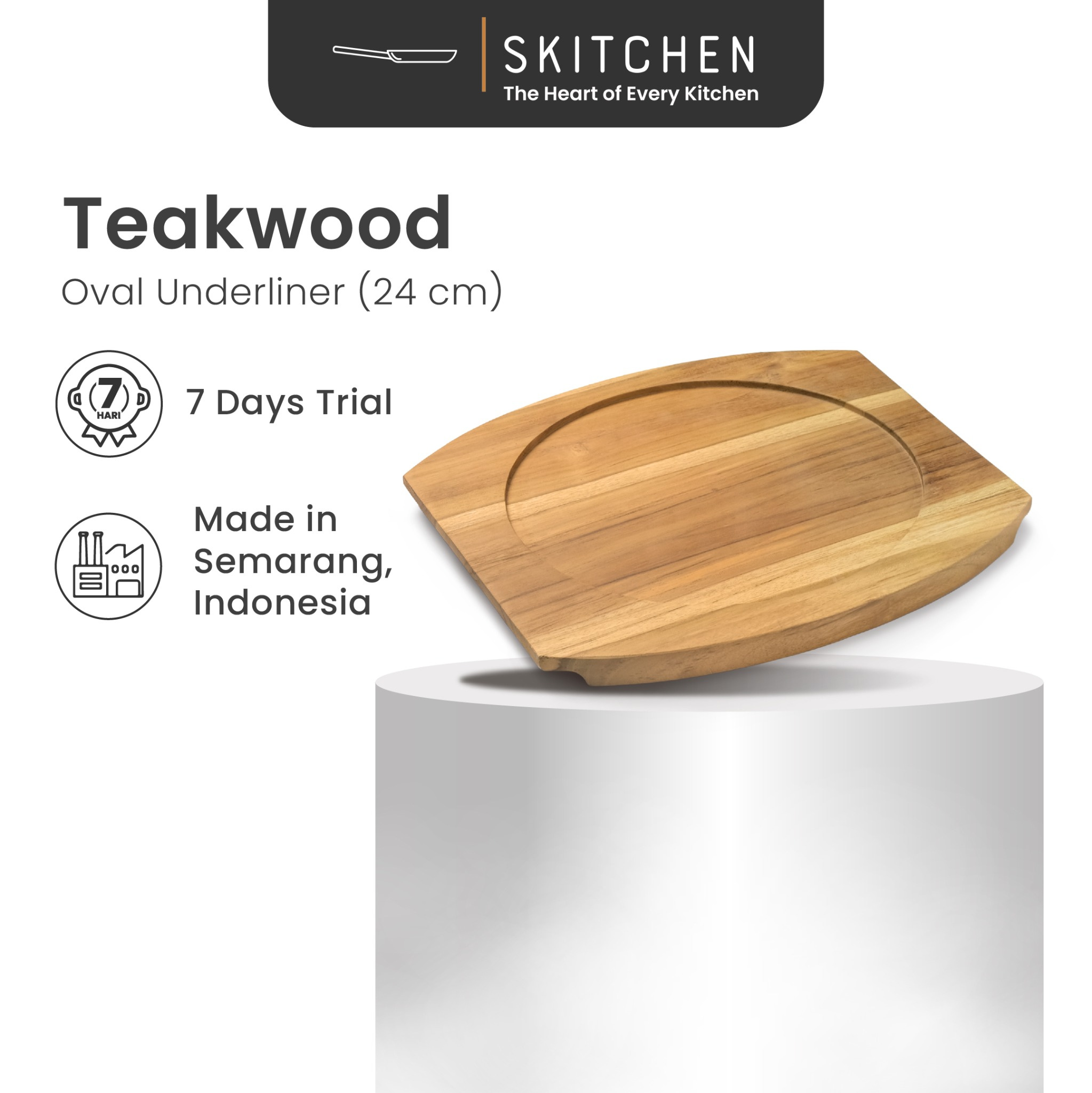 Teak Wood Oval Underliner (24 cm)